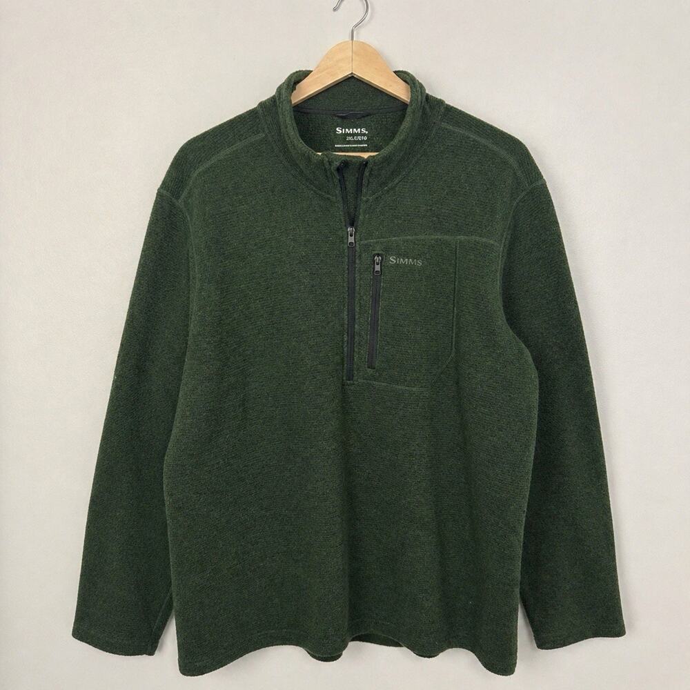 Simms Rivershed Fleece Pullover Mens XXL Green Half Zip Fishing Sweater